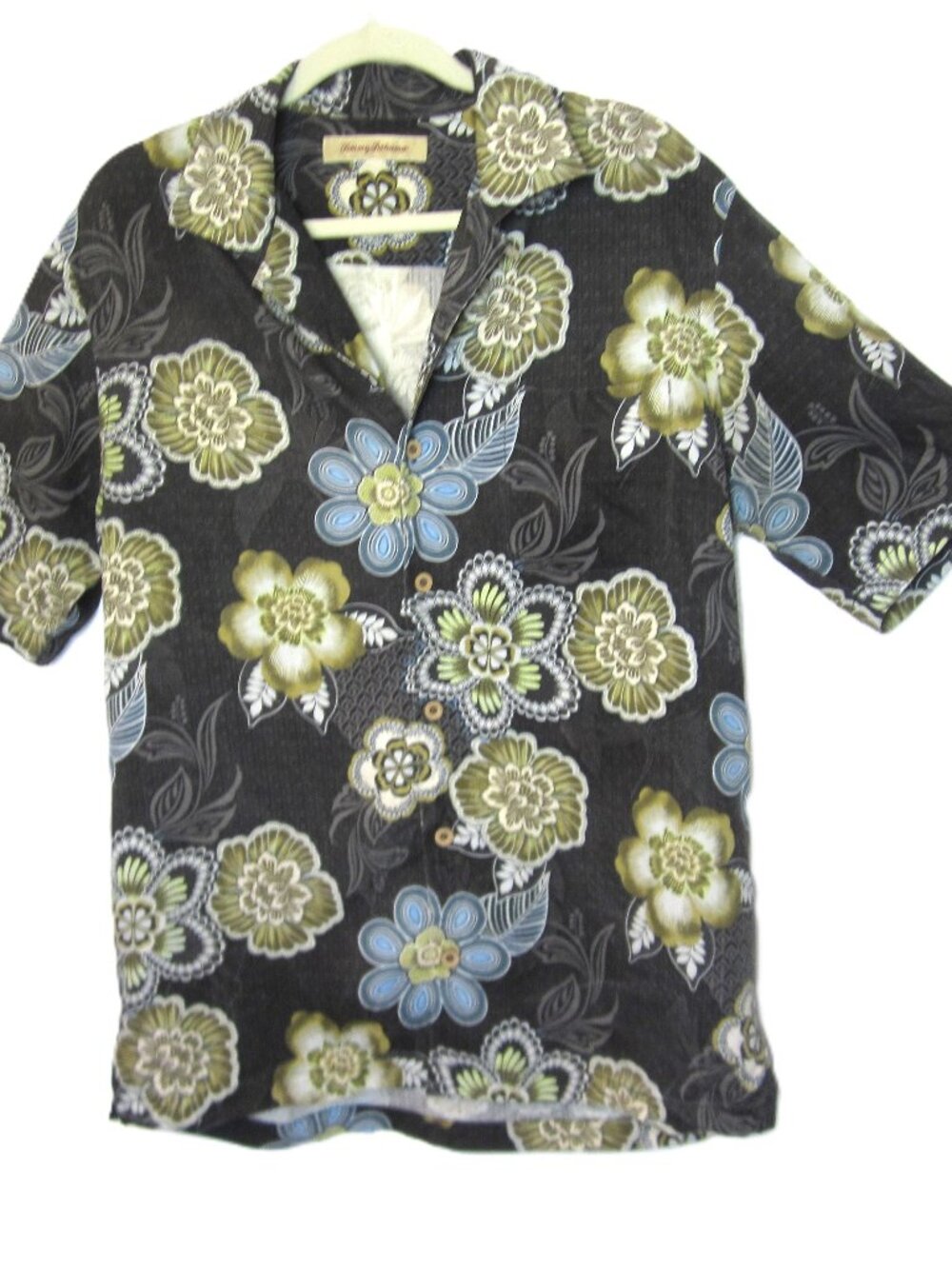 Tommy Bahama Button Shirt Mens M Silk Hawaiian Floral Short Sleeve Blue Green